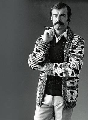 California Wall Art featuring the photograph A Male Model Wearing An Aztec-motif Cardigan by Bill Cahill