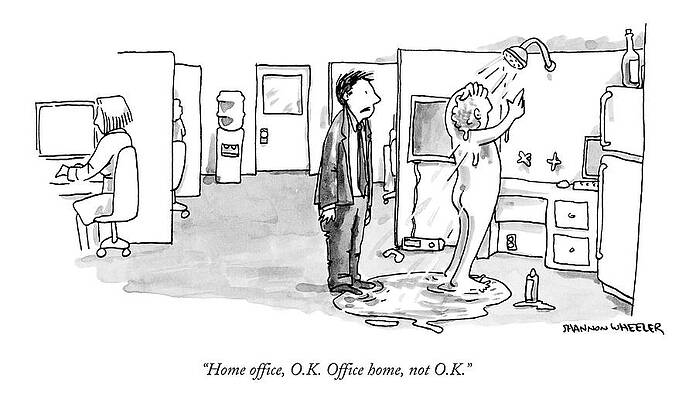 Professional Drawing - A Man Addresses Another Who Is Showering by Shannon Wheeler