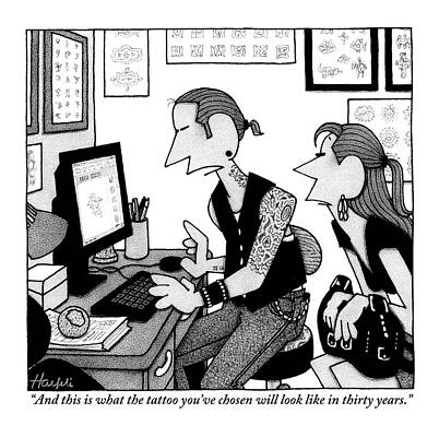 Computer Drawing - A Man And A Woman Are Seen Talking And Looking by William Haefeli