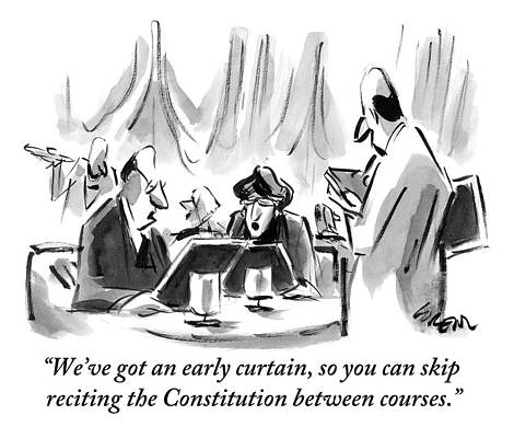 Curtain Drawing - A Man And A Woman At A Pre-theater Dinner Taking by Lee Lorenz