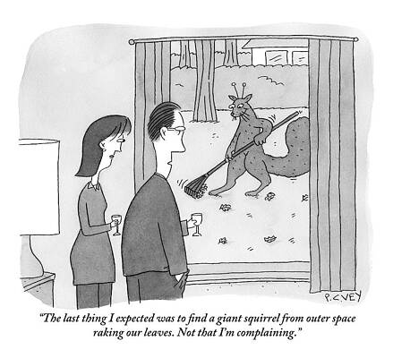 Alien Wall Art featuring the drawing A Man And His Wife Gaze Out Of Their Window by Peter C. Vey