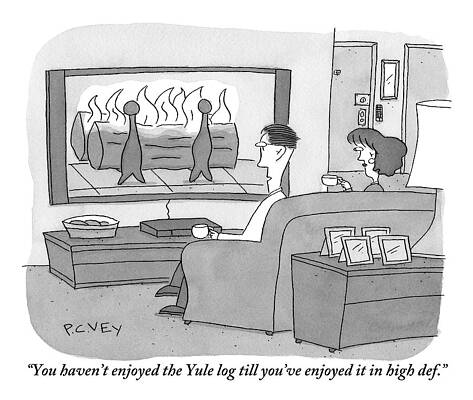 Tv Wall Art featuring the drawing A Man And Woman Sit On A Couch Facing An by Peter C. Vey