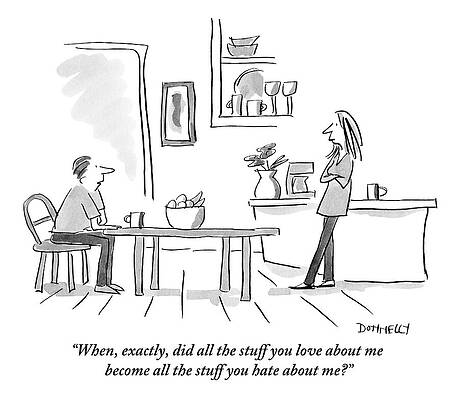 Couple Debating at the Kitchen Table Drawing