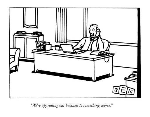 Growth Wall Art featuring the drawing A Man At A Desk Speaks On The Phone by Bruce Eric Kaplan