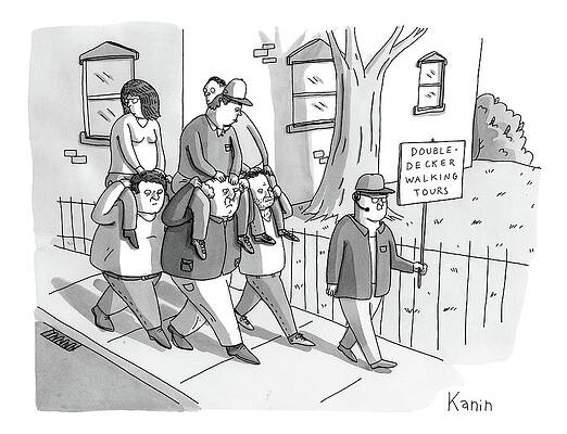 Walking Drawing - A Man Carries A Sign That Reads Double-decker by Zachary Kanin