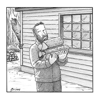 Man Carrying Firewood in Winter Wall Art