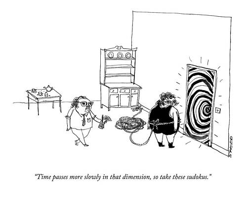 Science Drawing - A Man Handing Sudokus To A Helmeted Man With Rope by Edward Steed