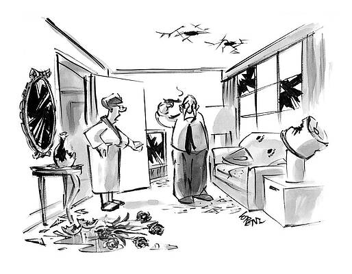 Gun Drawing - A Man Has Repeated Tried To Shoot Himself by Lee Lorenz