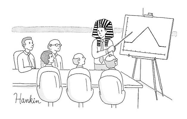 Chart Wall Art featuring the drawing A Man In A Pharaoh Headdress Stands At The Front by Charlie Hankin