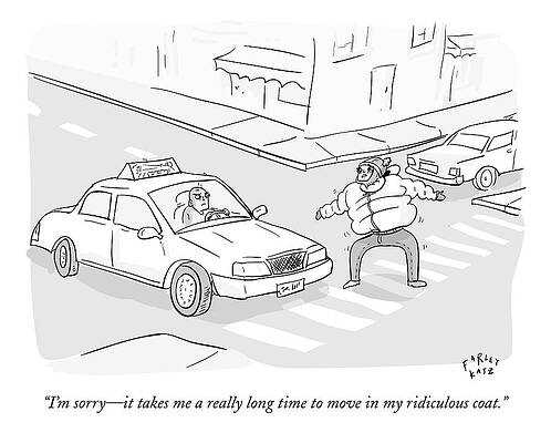 Cold Drawing - A Man In A Puffy Winter Coat Walks Awkwardly by Farley Katz