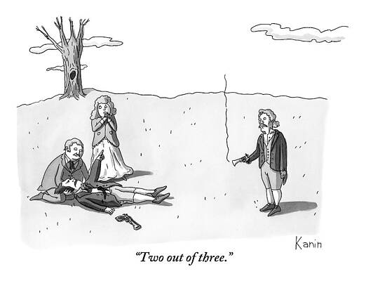 Gun Drawing - A Man In A Shooting Match Gets Shot But Asks by Zachary Kanin