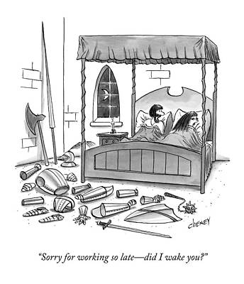 Wall Art featuring the drawing A Man, In Bed With His Wife, Speaks To Her by Tom Cheney