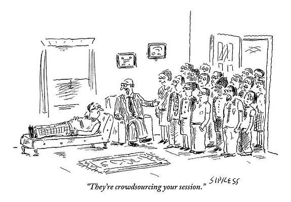 Crowd Drawing - A Man In The Middle Of His Session by David Sipress