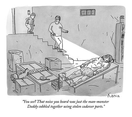 Science Drawing - A Man Is Leading His Son Into The Basement Where by Zachary Kanin