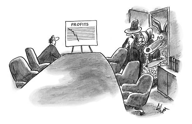 Chart Wall Art featuring the drawing A Man Is Seen Sitting In An Empty Meeting Room by Frank Cotham