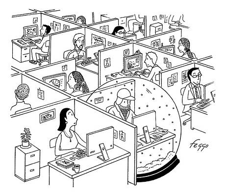 Globe Drawing - A Man Is Seen Sitting In An Oversized Snow Globe by Felipe Galindo