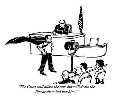 Courtroom Cape and Wind Machine Scene Drawing
