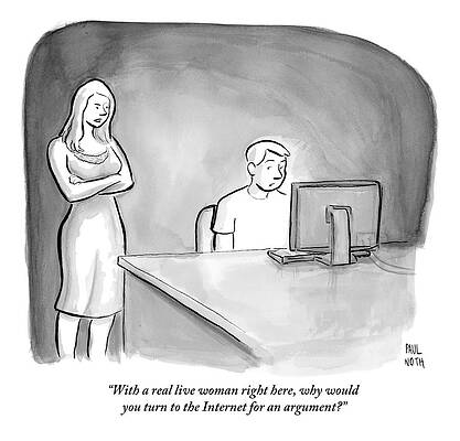 Computer Drawing - A Man Is Sitting At A Desk Looking At A Computer by Paul Noth