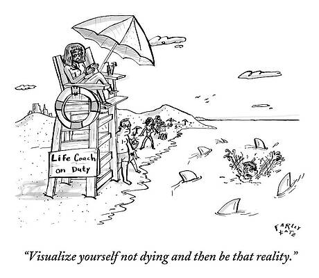 Swim Wall Art featuring the drawing A Man Is Surrounded By Sharks While Swimming by Farley Katz