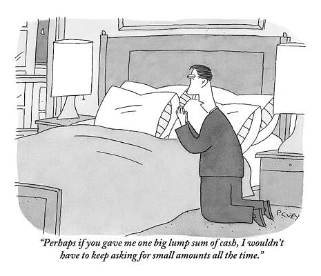 Man Praying Next to Bed Drawing