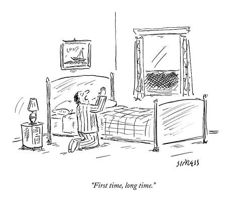 Prayer Drawing - A Man Kneels By His Bed To Pray by David Sipress