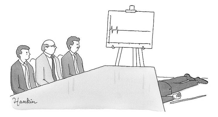 Chart Wall Art featuring the drawing Flatline Business Meeting by Charlie Hankin