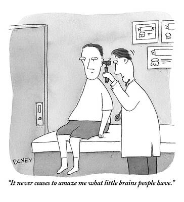 Brain Drawing - A Man Looks Inside A Patient's Ear by Peter C. Vey