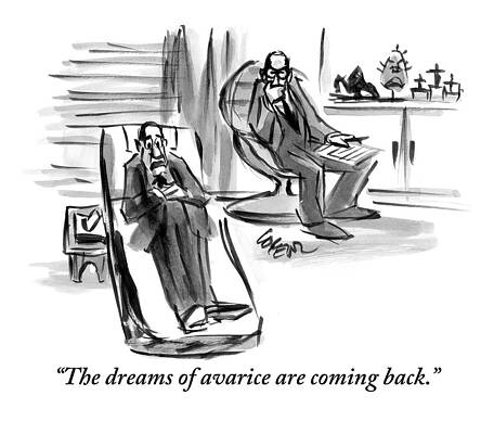 Dream Wall Art featuring the drawing A Man On A Couch Speaks To His Therapist by Lee Lorenz