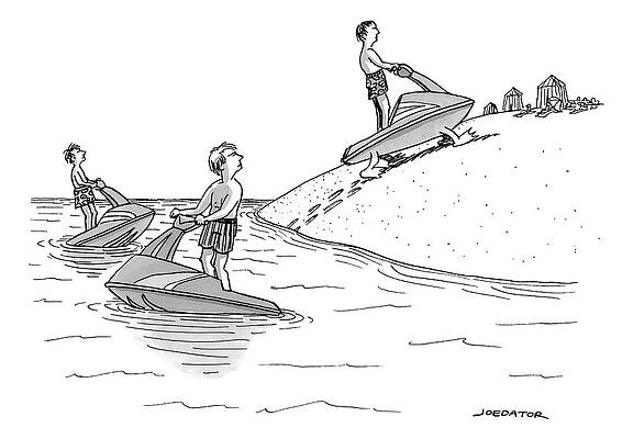 Ski Drawing - A Man On A Jetski Looks At Another Man by Joe Dator