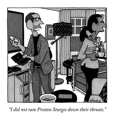 Movie Wall Art featuring the drawing A Man Putting A Dvd In Its Cakse Speaks by William Haefeli