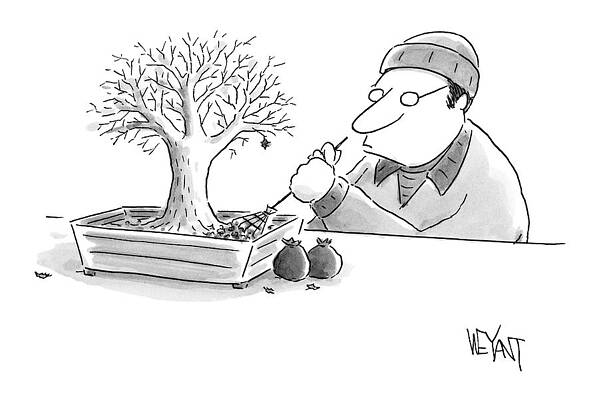 Man Tending to Bonsai Tree Wall Art