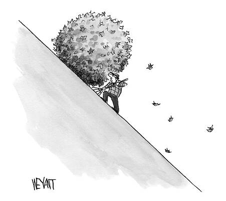 Fall Wall Art featuring the drawing A Man Rakes Leaves Uphill by Christopher Weyant