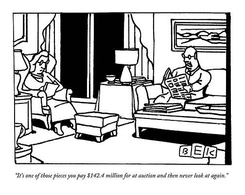 Money Wall Art featuring the drawing A Man Reads A Newspaper In His Living Room by Bruce Eric Kaplan