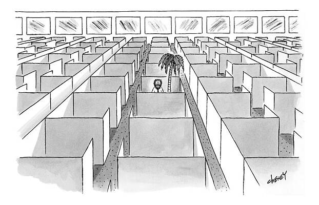 Lonely Wall Art featuring the drawing A Man Sits Next To A Palm Tree In The Only by Tom Cheney