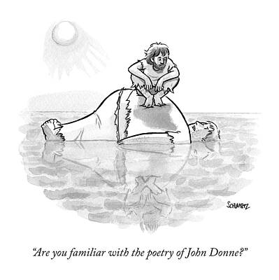 Saying Wall Art featuring the drawing A Man Sits On Top Of A Man's Enormous Belly by Benjamin Schwartz