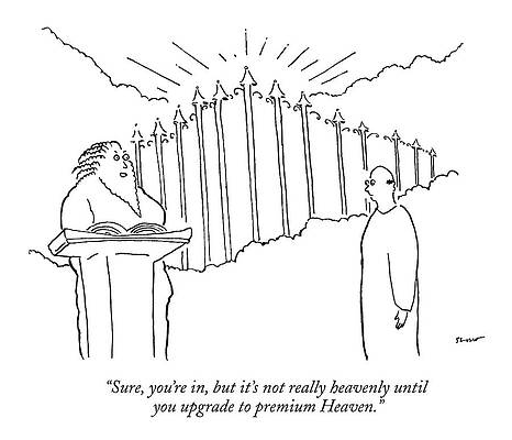 Heaven Wall Art featuring the drawing A Man Stands Outside Of Heaven's Gates. St. Peter by Michael Shaw