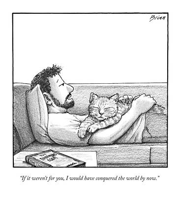 Man and Cat Relaxing on Couch Wall Art