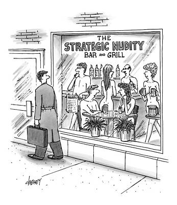 Nude Drawing - A Man Walks By A Bar Called The Strategic Nudity by Tom Cheney
