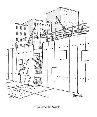 Curious Man at Construction Site Drawing