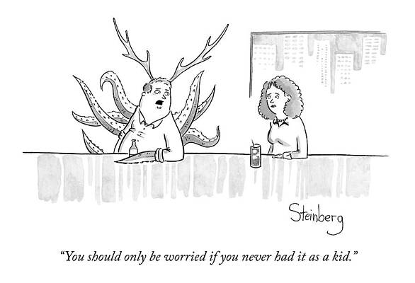 Chicken Wall Art featuring the drawing A Man With Antlers And Octopus Tentacles Talks by Avi Steinberg