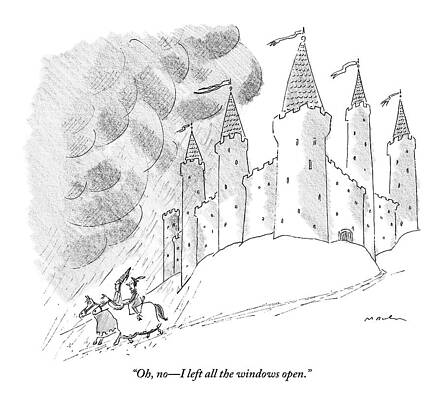 Rain Wall Art featuring the drawing A Medieval Man And Woman Ride by Michael Maslin