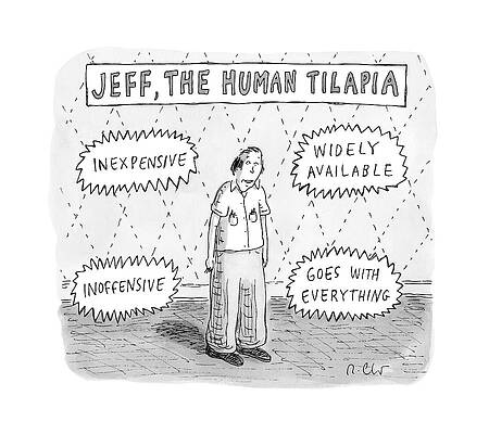 Farm Wall Art featuring the drawing A Mild And Pleasant Man Stands Near A Wall by Roz Chast