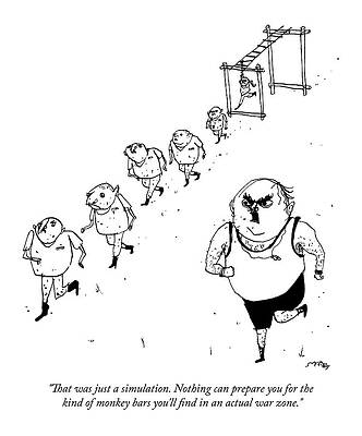 Monkey Drawing - A Military Drill Sergeant Speaks To His Troops by Edward Steed