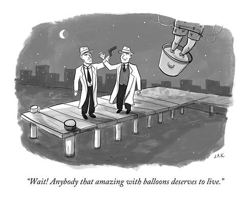 Shoot Wall Art featuring the drawing A Mobster Stops Another Mobster From Firing by Jason Adam Katzenstein