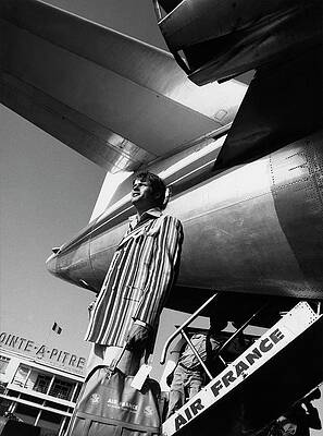 Man in Striped Suit by Airplane Wall Art