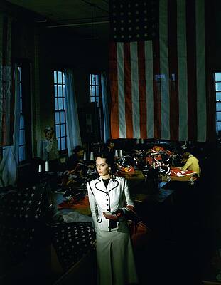 American Flag Wall Art featuring the photograph A Model In Front Of An American Flag by Horst P. Horst