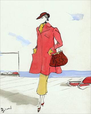 Red Digital Art - A Model On The S.s. Normandie by Christian Berard