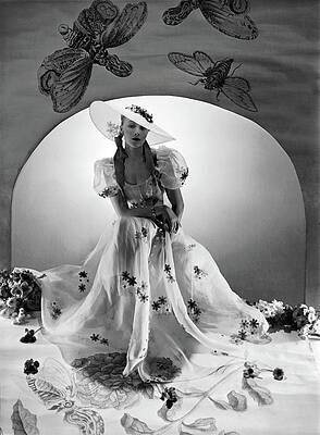 Antique Photograph - A Model Wearing A Bridesmaid Dress by Horst P. Horst