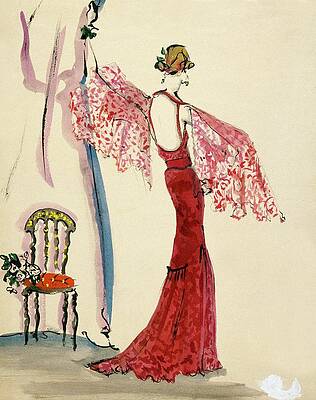 Lace Wall Art featuring the digital art A Model Wearing A Lanvin Dress by Christian Berard