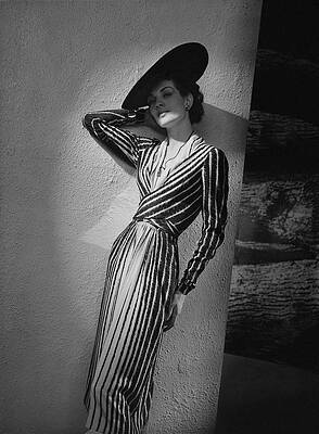 Elegant Woman in Striped Dress Photograph